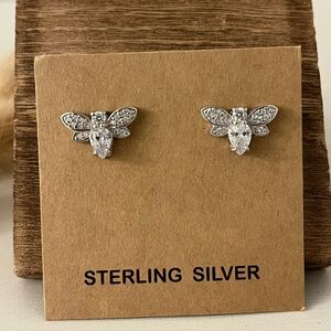 Solid 925 Sterling Silver Butterfly Cubic Zirconia Post Style Earrings